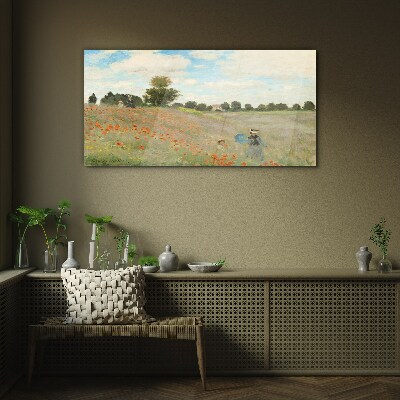 Schilderij op glas Velden met klaprozen in de zomerzon