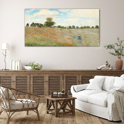 Schilderij op glas Velden met klaprozen in de zomerzon