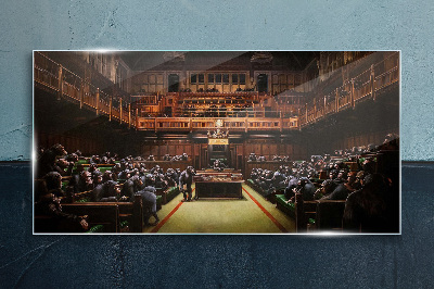 Glas foto Een bijeenkomst van apen in het parlement