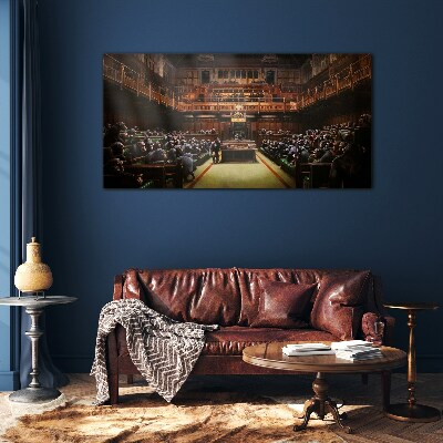 Glas foto Een bijeenkomst van apen in het parlement