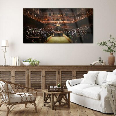 Glas foto Een bijeenkomst van apen in het parlement