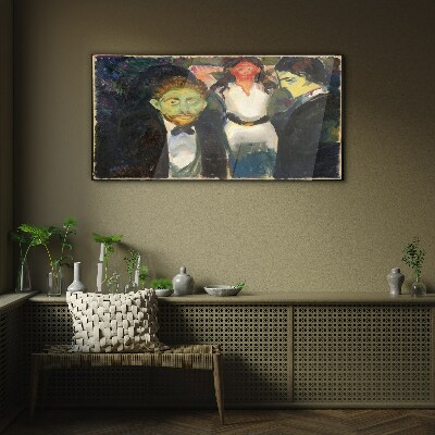 Schilderij op glas Groene gezichten in het nachtelijke landschap