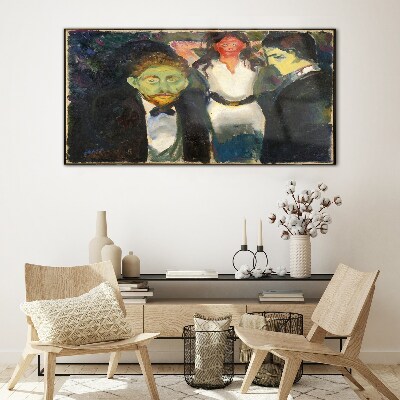 Schilderij op glas Groene gezichten in het nachtelijke landschap