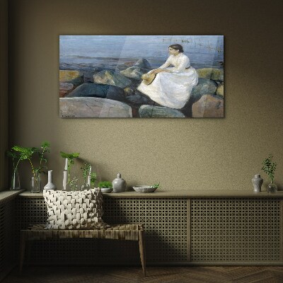 Schilderij op glas Reflecties op de kust