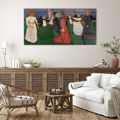 Foto op glas Dansende figuren op een groene achtergrond