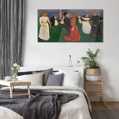 Foto op glas Dansende figuren op een groene achtergrond