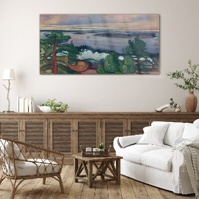 Glas foto Zeegezicht met bomen