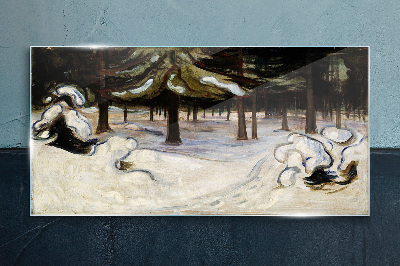Schilderij op glas Winterlandschap met bomen