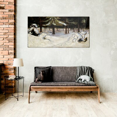 Schilderij op glas Winterlandschap met bomen