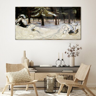 Schilderij op glas Winterlandschap met bomen