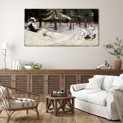 Schilderij op glas Winterlandschap met bomen