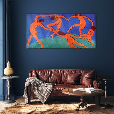 Glas foto Dansende figuren op een blauwe achtergrond