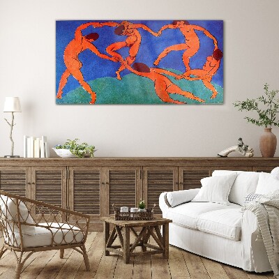 Glas foto Dansende figuren op een blauwe achtergrond