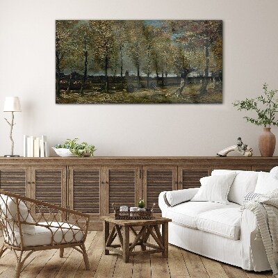 Foto op glas Een herfstwandeling in het park