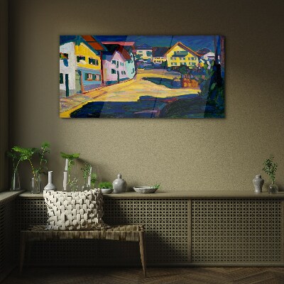 Glas foto Kleurrijk landelijk landschap 's nachts