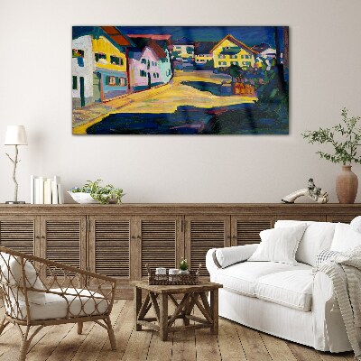 Glas foto Kleurrijk landelijk landschap 's nachts