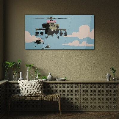 Glas foto Helikopters met roze strikken