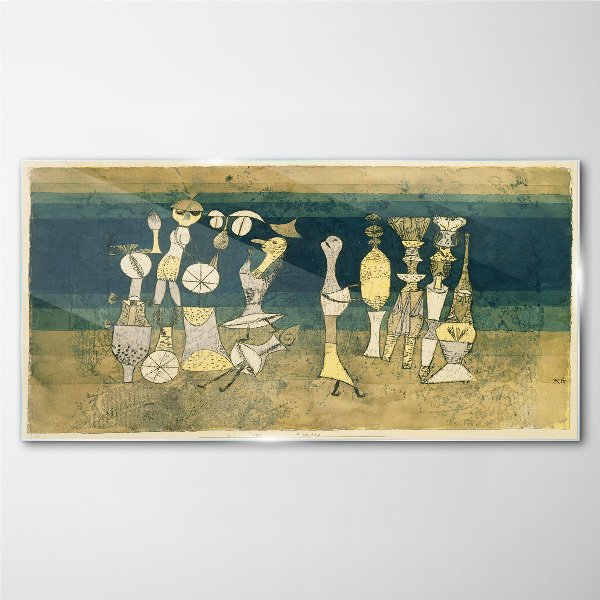 Glas foto Figuratieve figuren op een abstracte achtergrond