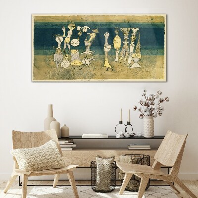 Glas foto Figuratieve figuren op een abstracte achtergrond