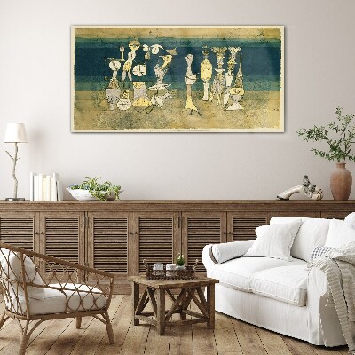 Glas foto Figuratieve figuren op een abstracte achtergrond