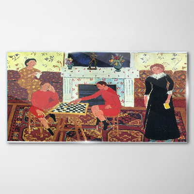 Schilderij op glas Een schaakspel in een kleurrijk interieur