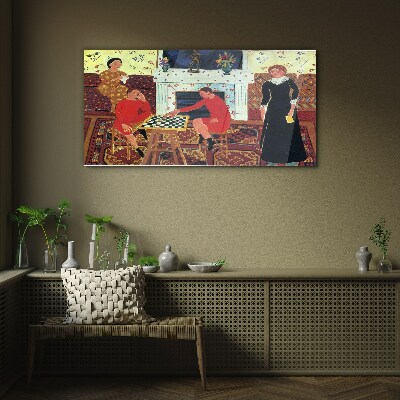 Schilderij op glas Een schaakspel in een kleurrijk interieur