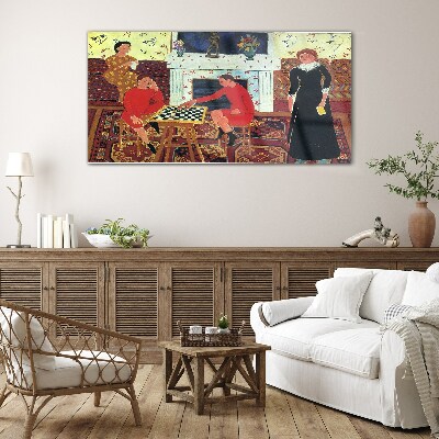 Schilderij op glas Een schaakspel in een kleurrijk interieur