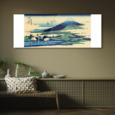 Schilderij op glas Kranen bij een berg