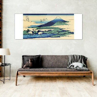 Schilderij op glas Kranen bij een berg