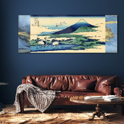 Schilderij op glas Kranen bij een berg