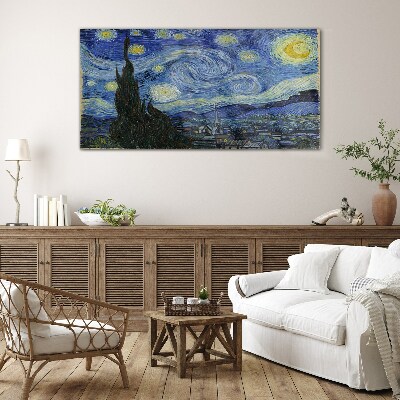 Foto op glas Sterrennacht boven de Rhône