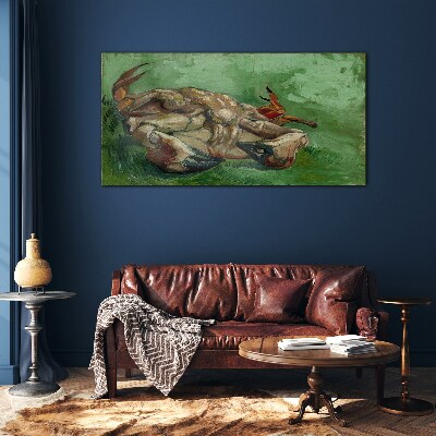 Schilderij op glas Een krab die op zijn rug ligt