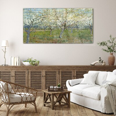 Glas foto Bloeiende bomen in de lentezon