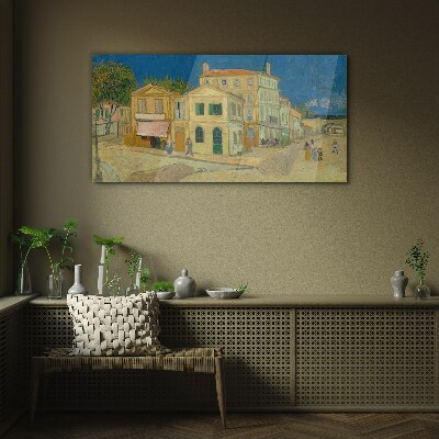 Glas foto Landschap van een stad in de zon