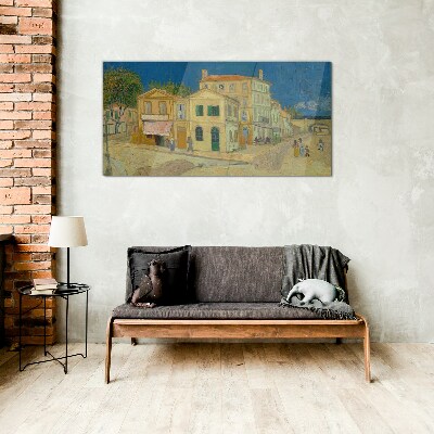 Glas foto Landschap van een stad in de zon