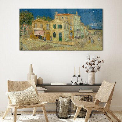 Glas foto Landschap van een stad in de zon