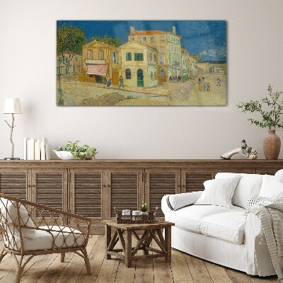 Glas foto Landschap van een stad in de zon