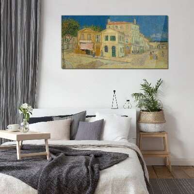 Glas foto Landschap van een stad in de zon