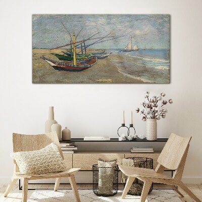 Foto op glas Boten op het strand