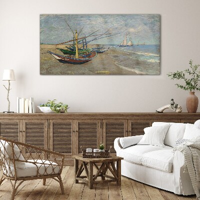 Foto op glas Boten op het strand