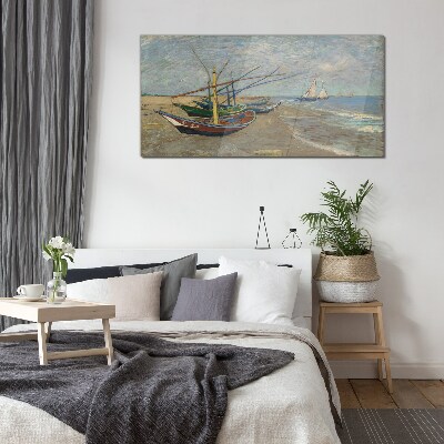 Foto op glas Boten op het strand
