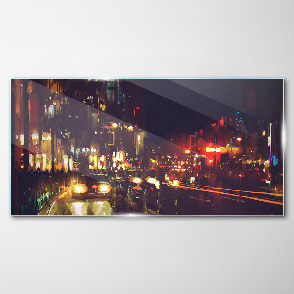 Glas foto Nachtstraat in het schijnsel van de lichten