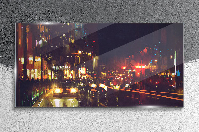 Glas foto Nachtstraat in het schijnsel van de lichten