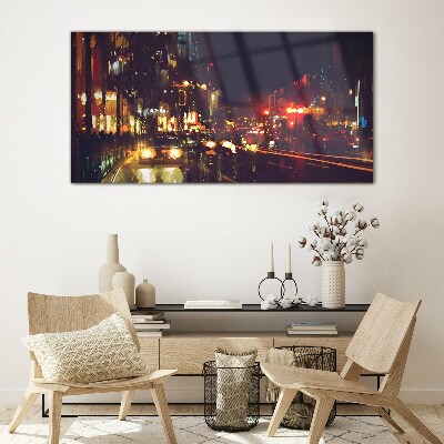 Glas foto Nachtstraat in het schijnsel van de lichten