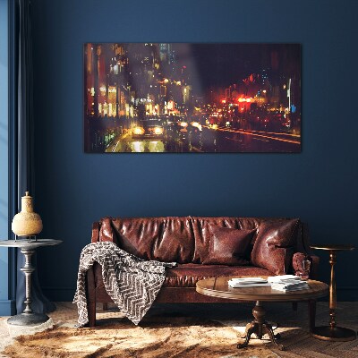 Glas foto Nachtstraat in het schijnsel van de lichten