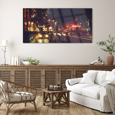 Glas foto Nachtstraat in het schijnsel van de lichten