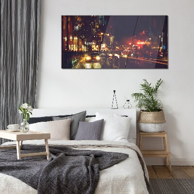 Glas foto Nachtstraat in het schijnsel van de lichten