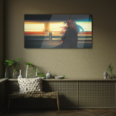 Schilderij op glas Reflecties in het stadslicht