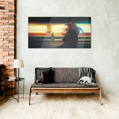 Schilderij op glas Reflecties in het stadslicht