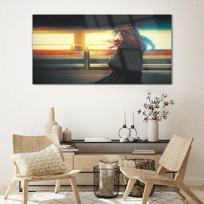 Schilderij op glas Reflecties in het stadslicht